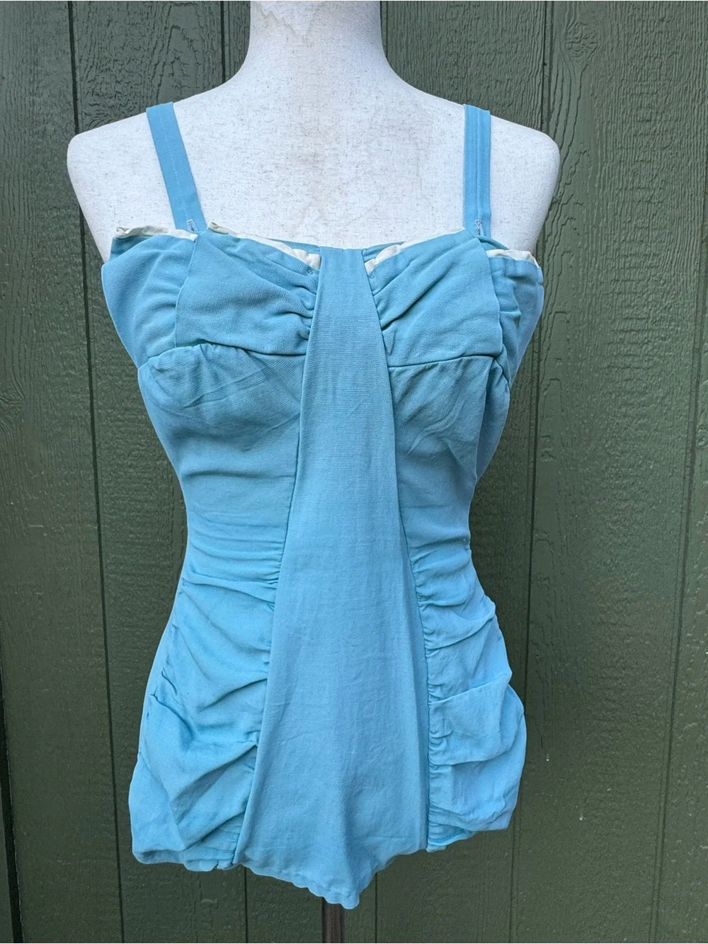 1950s Catalina of California Vintage Turquoise Blue Ruched Swimsuit